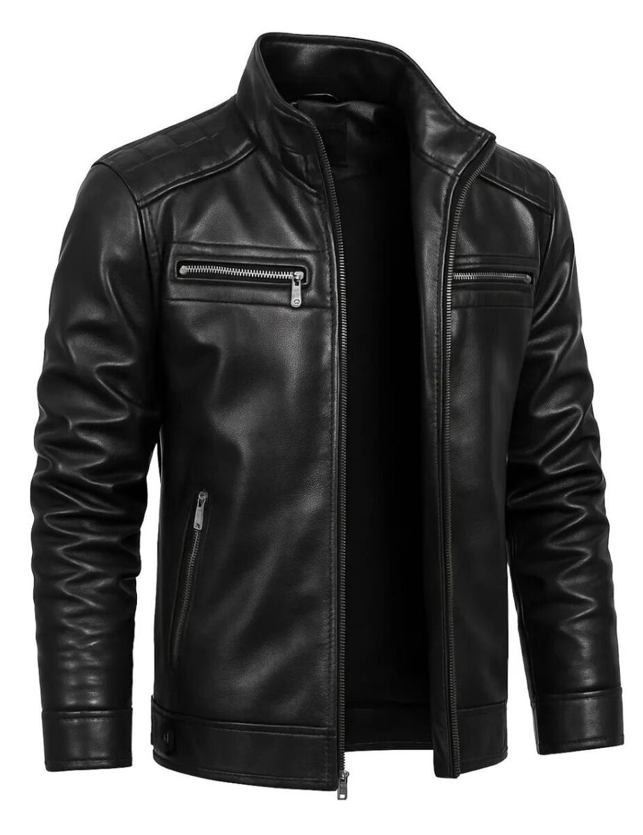 Veste en cuir noir homme