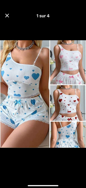 Ensemble Pyjama Résille Cœur