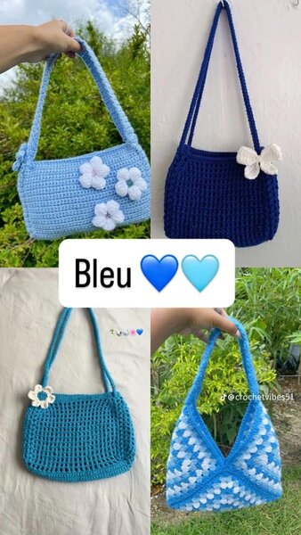 Sacs à main en crochet bleu