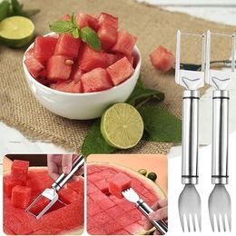 Melon Fork Slicer, Dual Head Watermelon Cubes Cutting Tool.