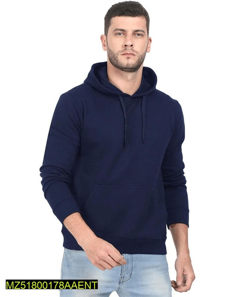 Men fleece printed blue hoodie