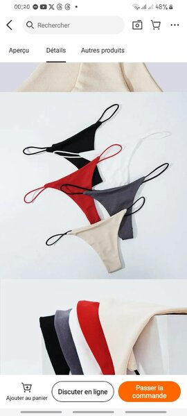 Lot 5 strings en coton colorés