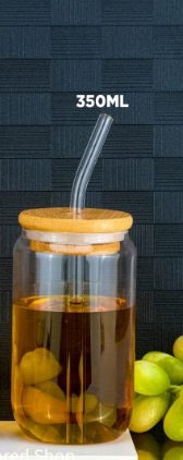 Borosilicate Beer Can Pint Drinking Glass with Bamboo Cover and Glass Straw