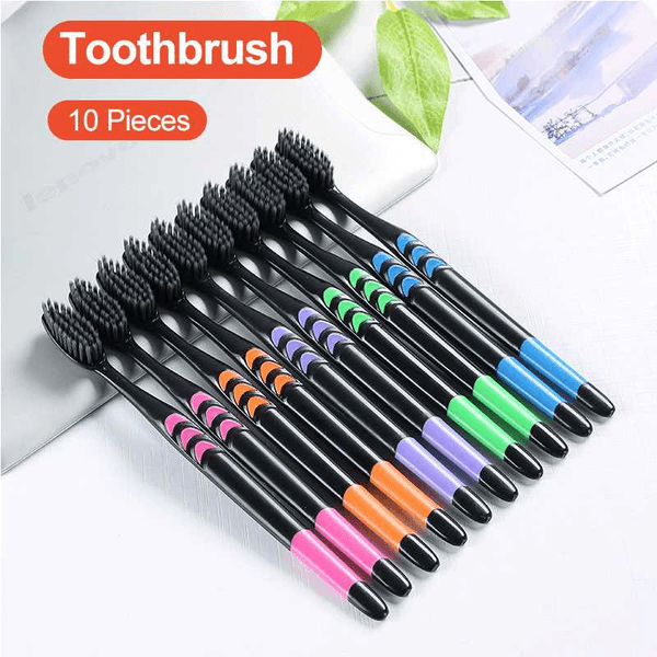 10 PCS Soft-Bristle Toothbrush Bamboo Charcoal Antibacteria
