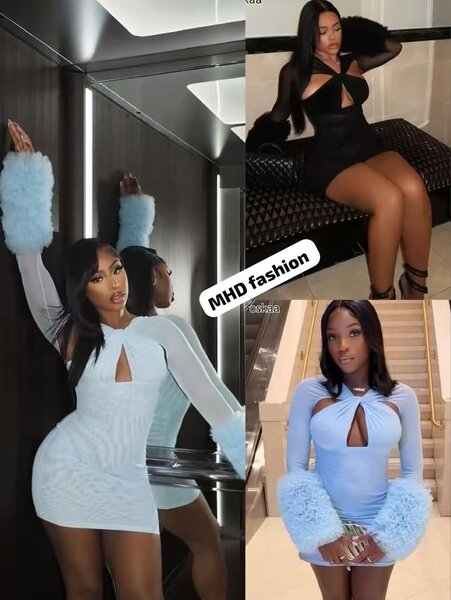 Robe élégante avec manches duveteuses