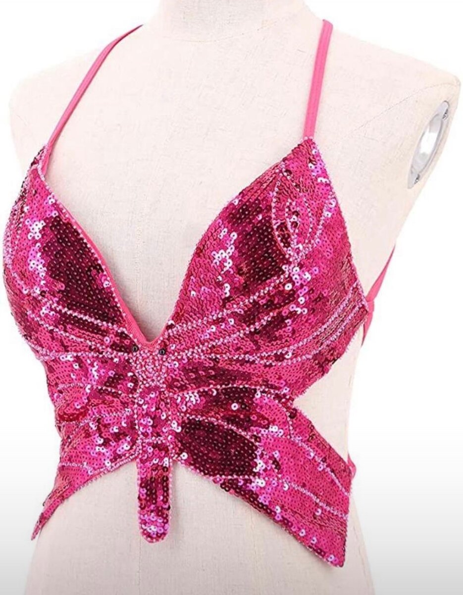 Top pailleté papillon femme
