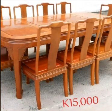 Brown table + 8 chairs