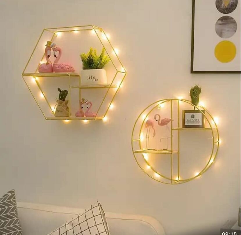 Metallic Hexagonal Shelf with light