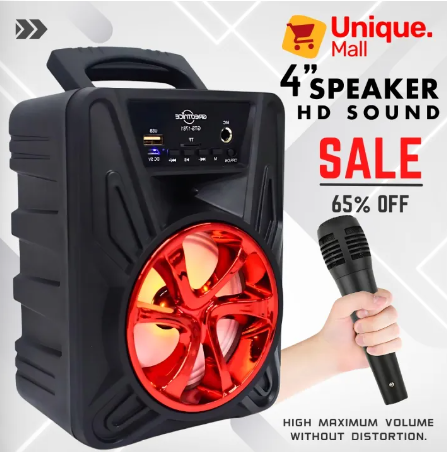 Original Portable Bluetooth Wireless Speaker With FREE Wired Microphone Rechargeable Big Sound System Loud Speaker with Mic High Stereo Bass & Woofer Home MP3 Player Mobile Speaker for PC Computer & Laptop Support USB, SD Card, FM Radio By Unique Mall