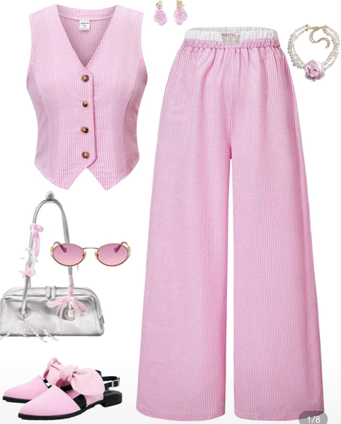 Ensemble chic rose avec pantalon large