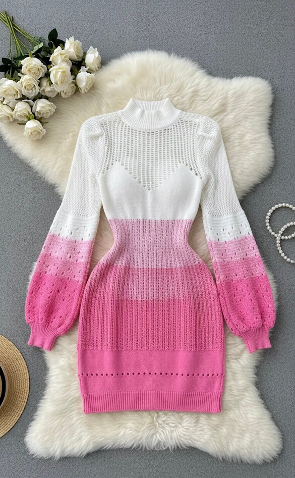 Robe Pull Tricotée Bicolore