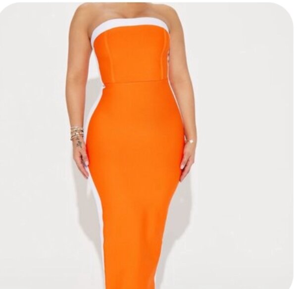 Orange and white long Bodycon dress