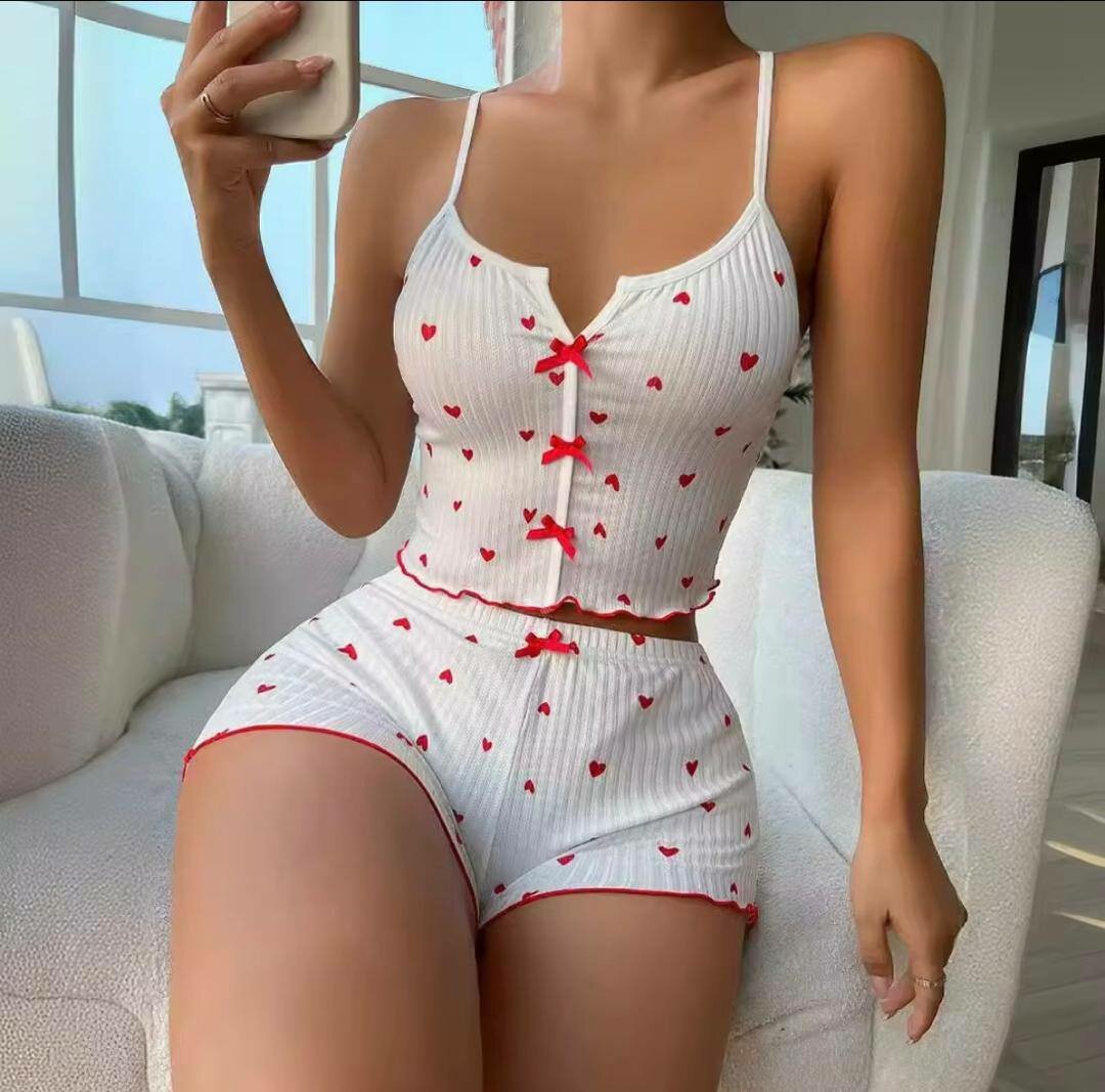 Pyjama Femme Coton Imprimé Cœur