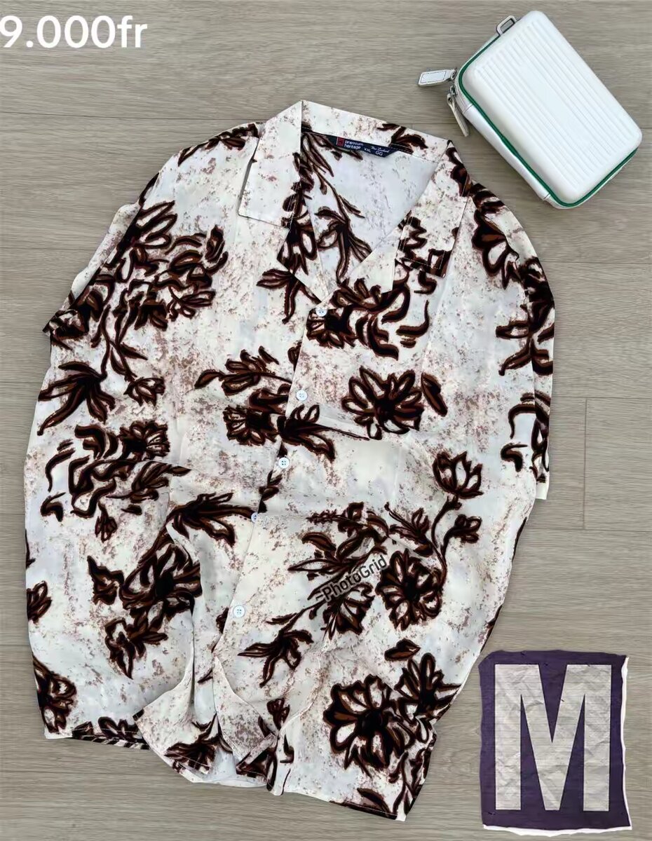 Chemise à motif floral marron