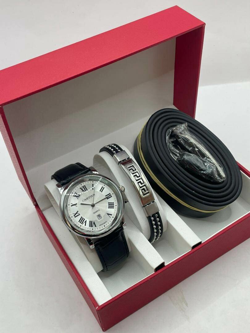 Leather watch, bracelet and belt set