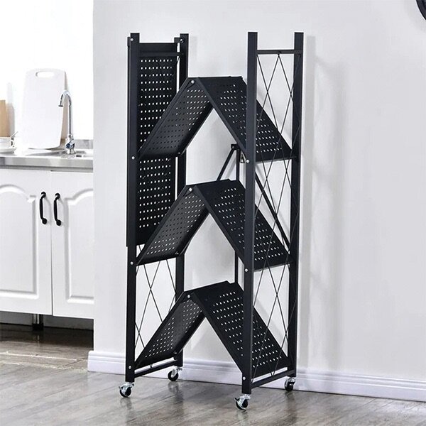 Heavy duty foldable metal organizer shelves with wheels