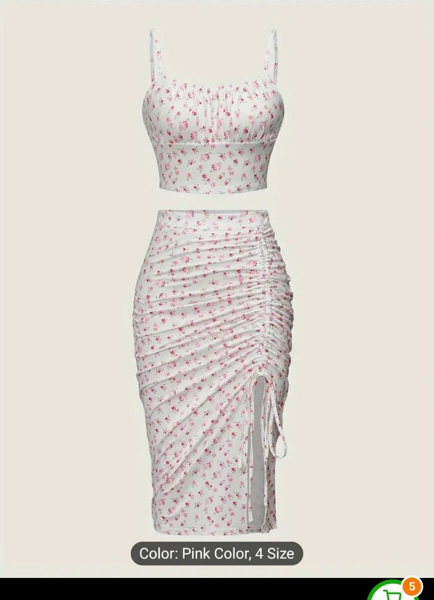 Floral Print Skirt Set, Ruched Bust Crop Cami