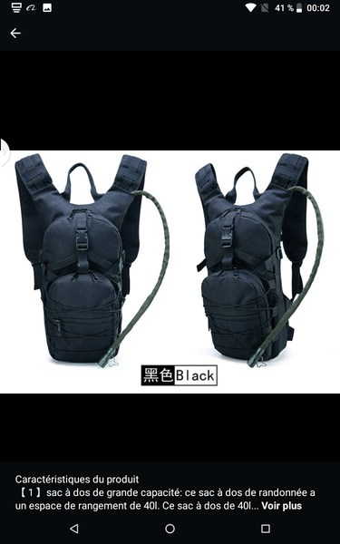 SAC À DOS À RESERVOIRE D'HYDRATATION