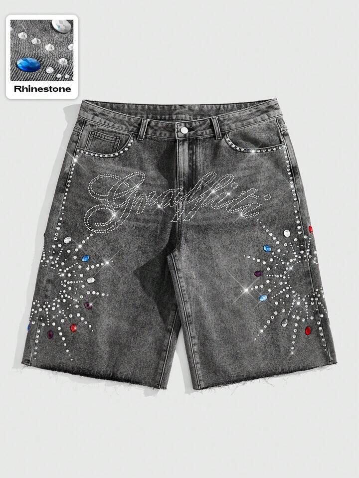 Jeans shorts homme strass décontractés