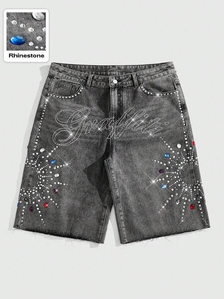 Jeans shorts homme strass décontractés