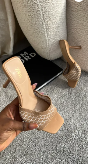 Luxe checkered mules in nude