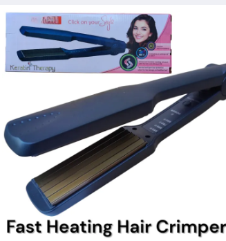 Kemeii Km-472 - km-332- Professional Hair Straightener Crimper - Black Titanium Golden Plate with digital temperature control RAF Crimper