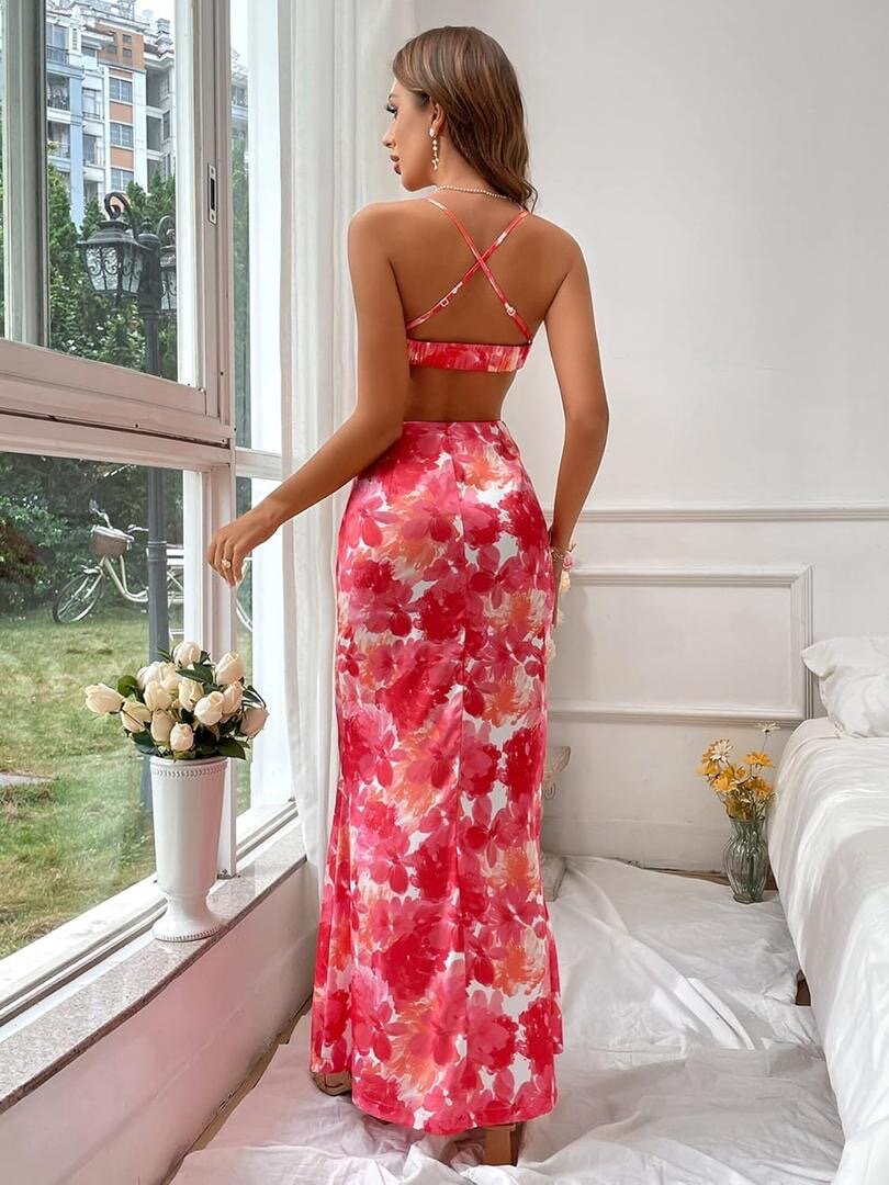 Robe longue fleurie rouge