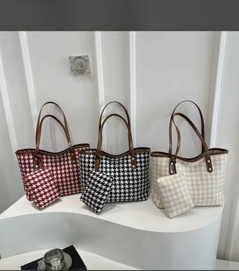 Sac cabas en motif pied-de-poule