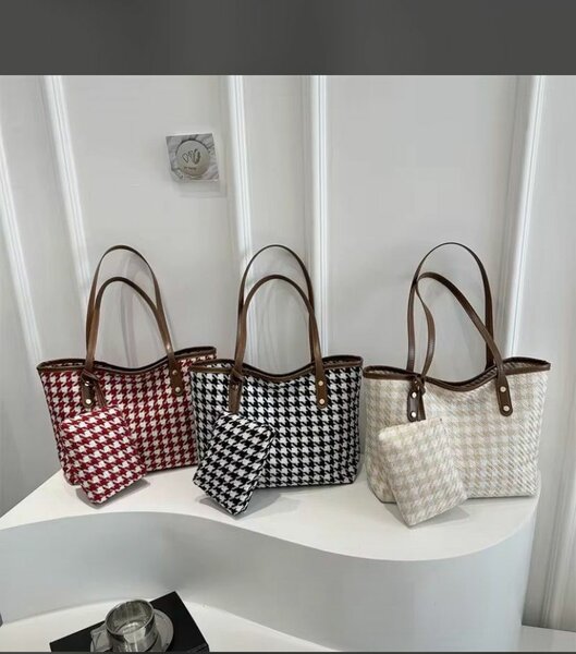 Sac cabas en motif pied-de-poule