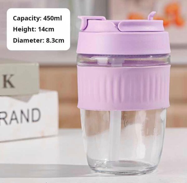 Straw Drinking Cup - Glass and Silicone 400ml