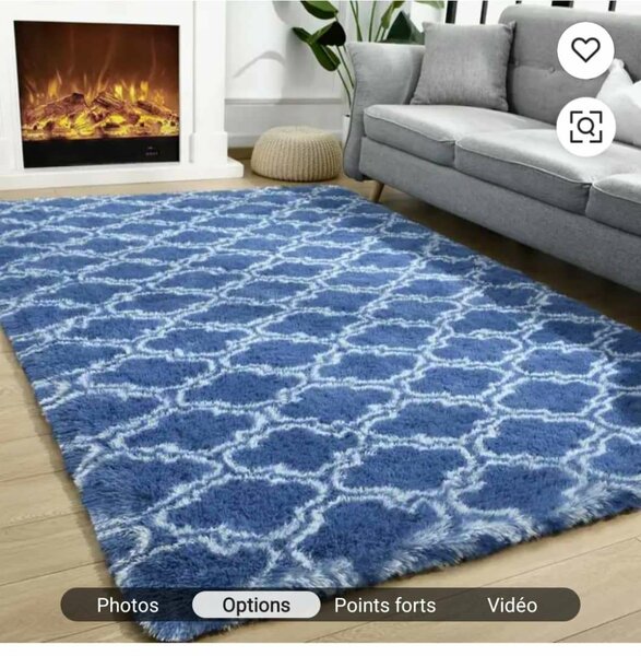 Tapis salon bleu et blanc motif géométrique