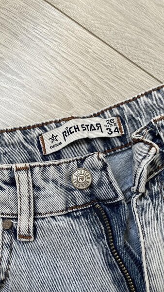 Джинсы прямые с высокой посадкой рваные трубы Турция