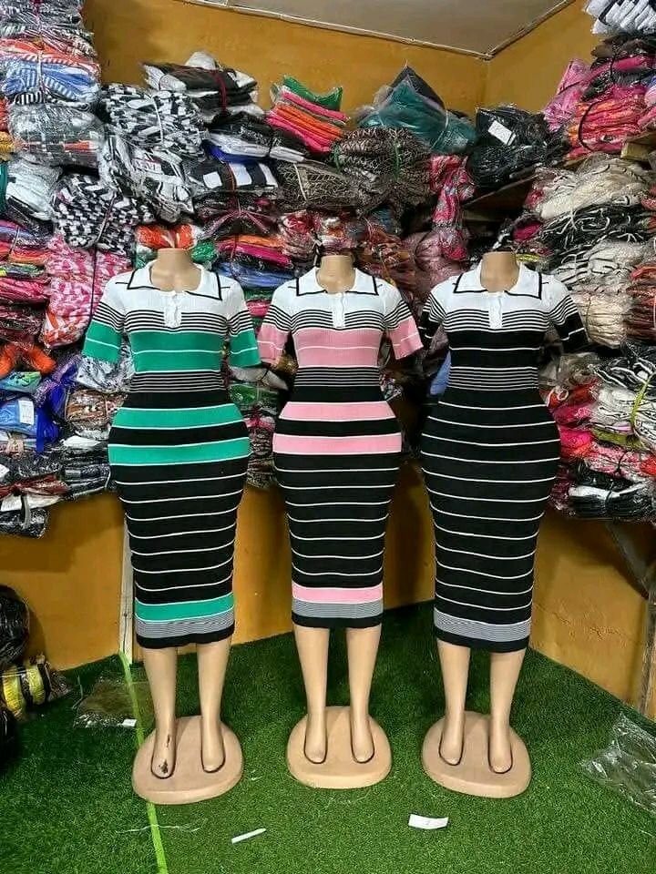 Robe mi-longue rayée femme