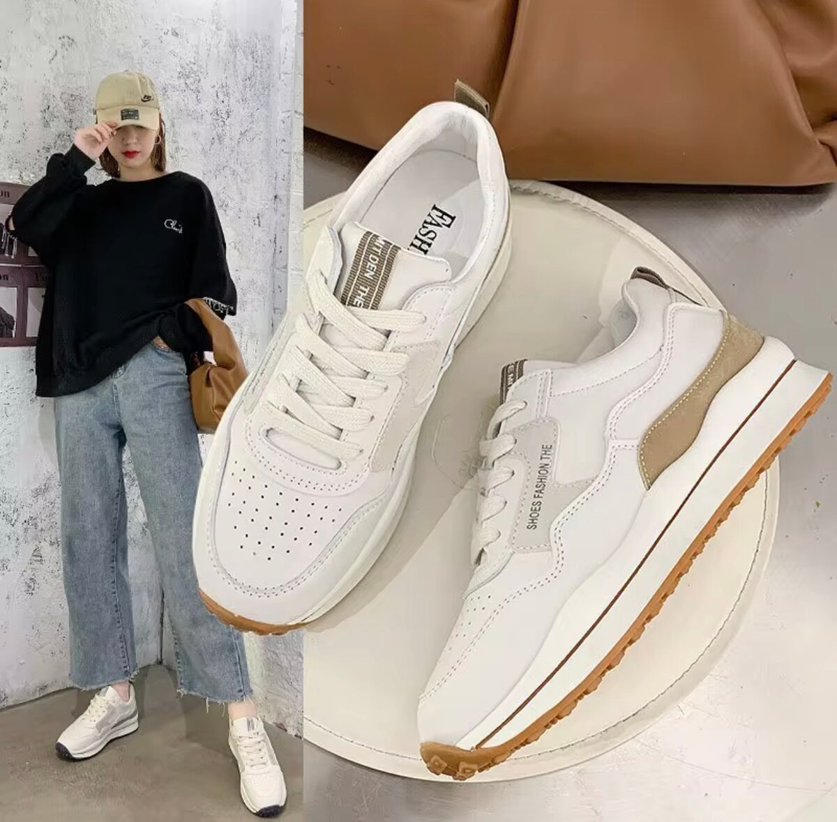 Baskets tendance blanches femme