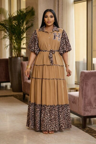 Robe longue imprimé léopard pour femme