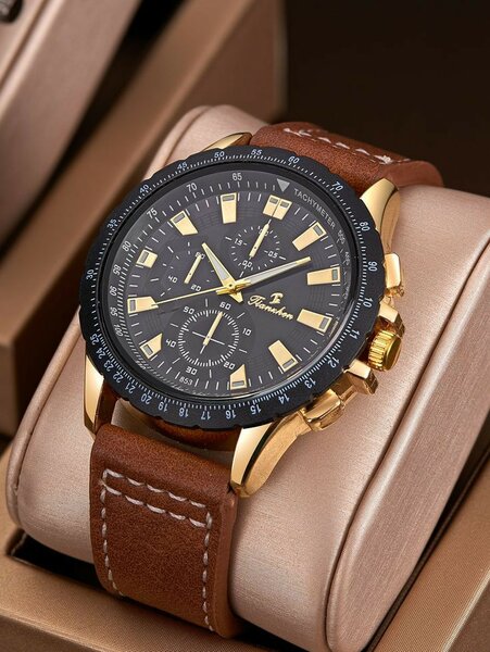 Men Round Pointer Quartz Watch