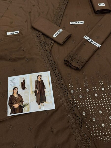 Bint e Naz Dhanak Unstich 3pc suit Embroided+Boring