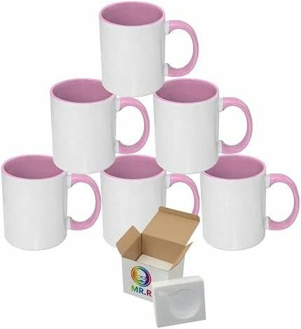 Lot de 6 mugs blanc et rose