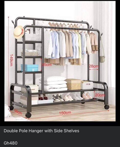 Double pole hanger with book shelves