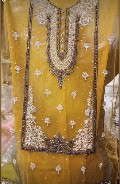 Beautiful and stylish women's outfit decorated with embroidery