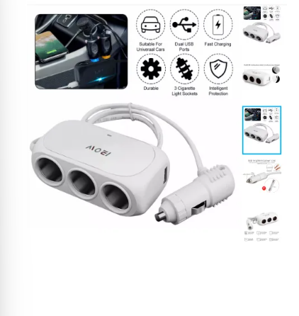 3 Way Universal Car Cigarette Lighter Socket Splitter LED Dual USB Charger Power Adapter White