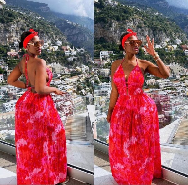 Robe longue d'été rouge à motif