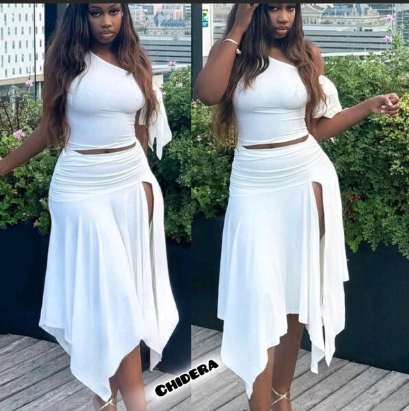 Ensemble de Jupe Asymétrique Blanc