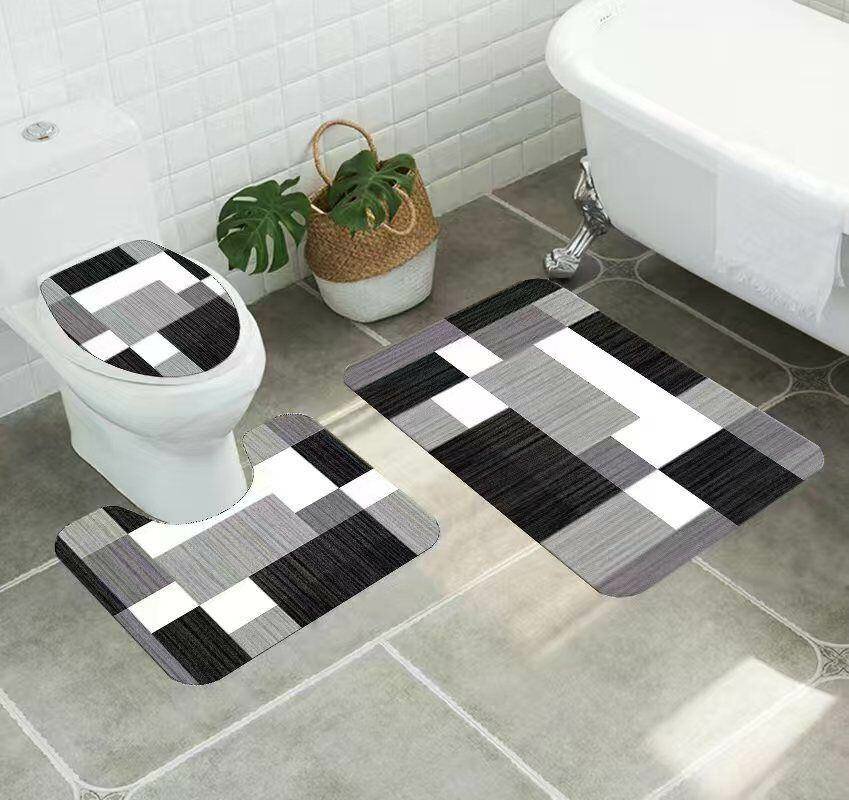 Shower Curtain Set with Toilet Lid Cover and Non-Slip Rugs