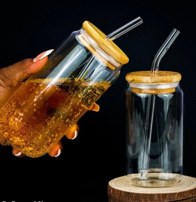 Borosilicate Beer Can Pint Drinking Glass with Bamboo Cover