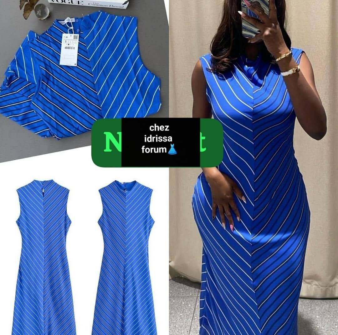 Robe longue rayée bleue élégante