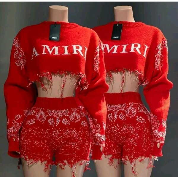 Ensemble en maille rouge décontracté