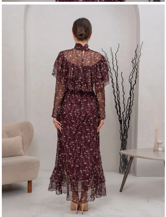 Платье вечернее шифоновое с рюшками бохо