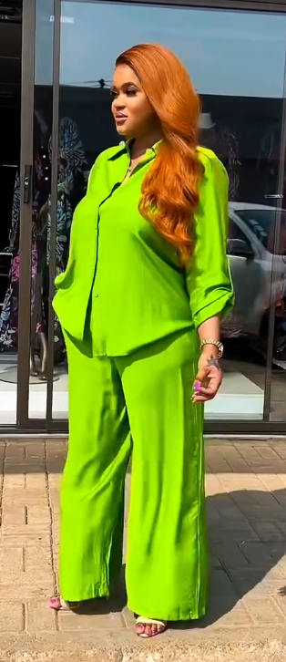 Women's shirt and pants set in bright green color
