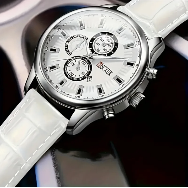 Montre élégante en cuir blanc